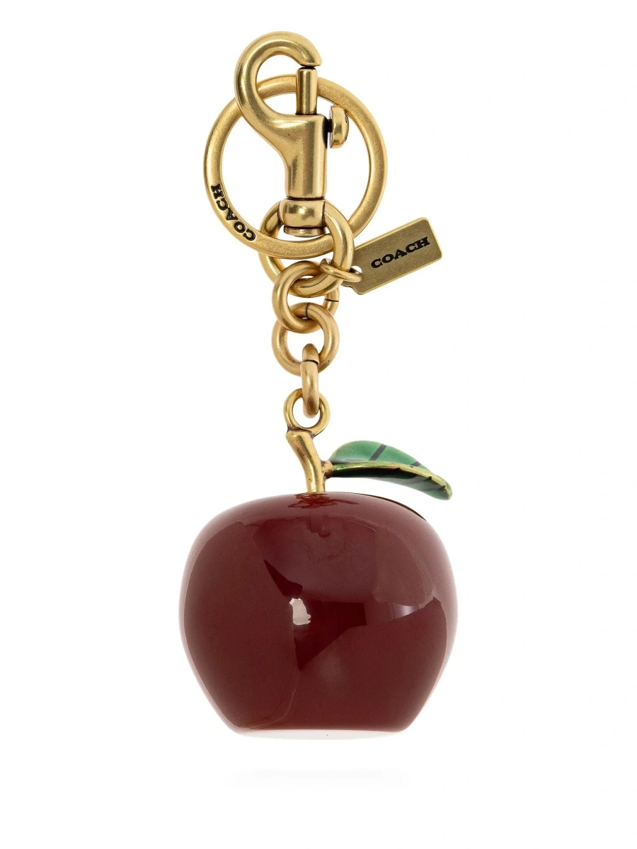 Brelocuri gold and red Keychain with apple shape and embossed logo in metal for women - Img 6