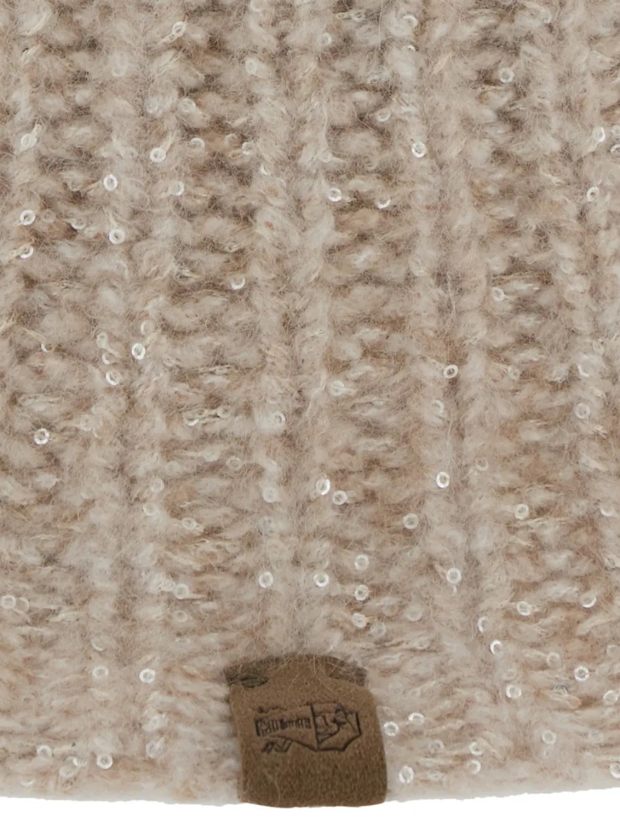 Caciula beige hat with knitted design and diamond yarn in cashmere blend women - Img 3