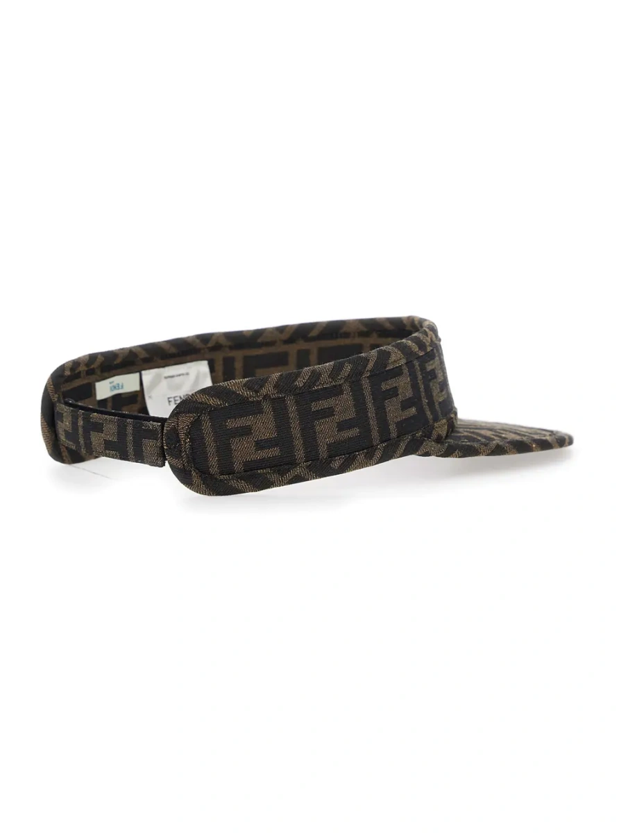 Caciula FF Visor with All-Over FF Motif and Logo Lettering on the Front in Brown Cotton Blend for Kids - Img 2