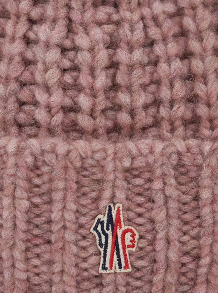 Caciula Pink beanie with front logo patch on the front and knit design in wool blend for women - Img 3
