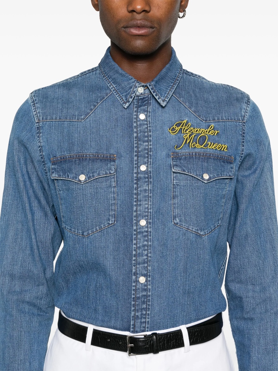 Camasa Alexander McQueen albastra din bumbac si polyester - Img 5