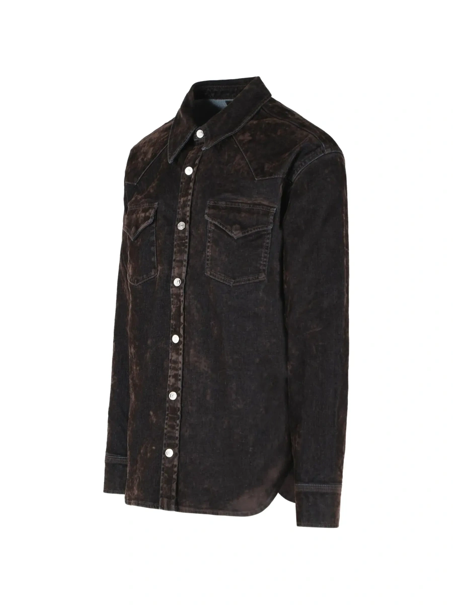 Camasa Brown Shirt with classic collar and two patch pockets on the front in denim for men - Img 5