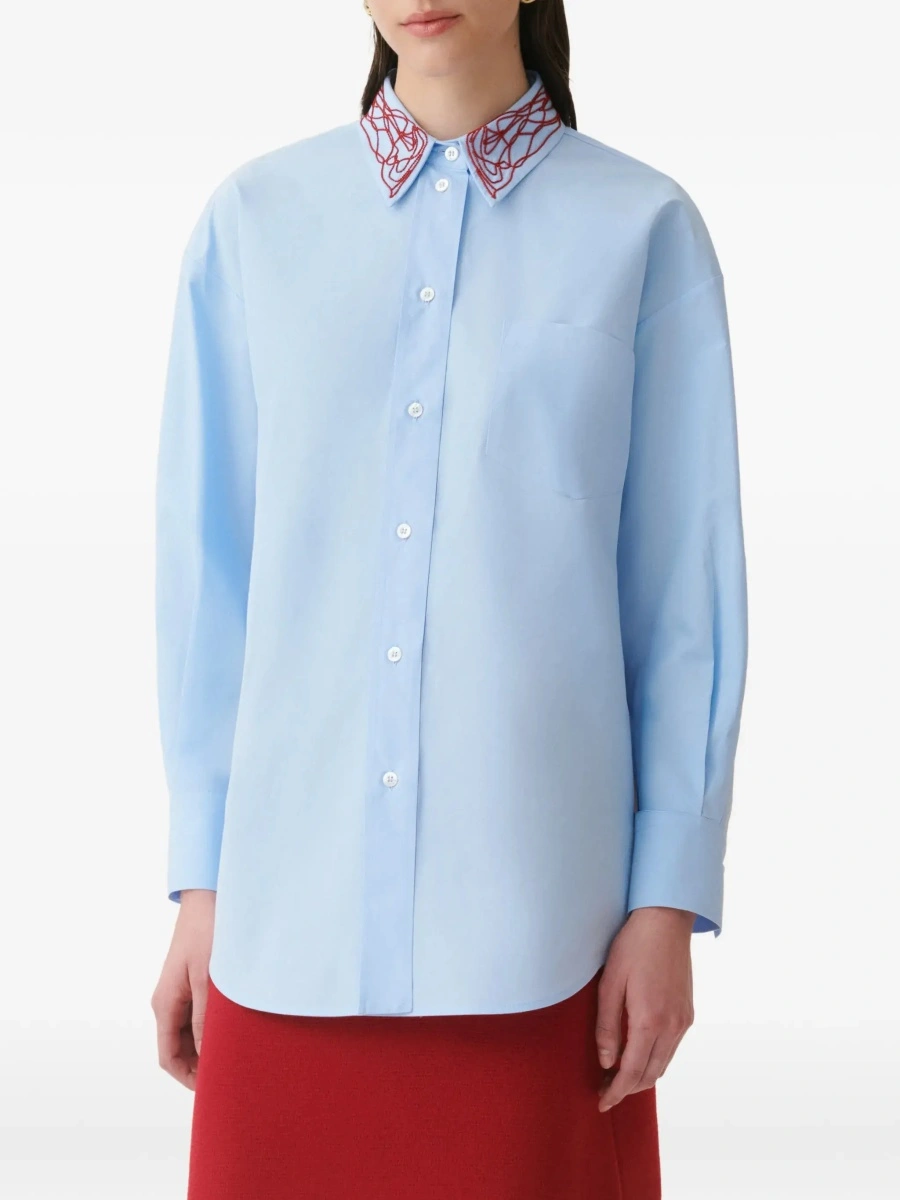 Camasa casual Boyfriend poplin Shirt with embellished collar - Img 5