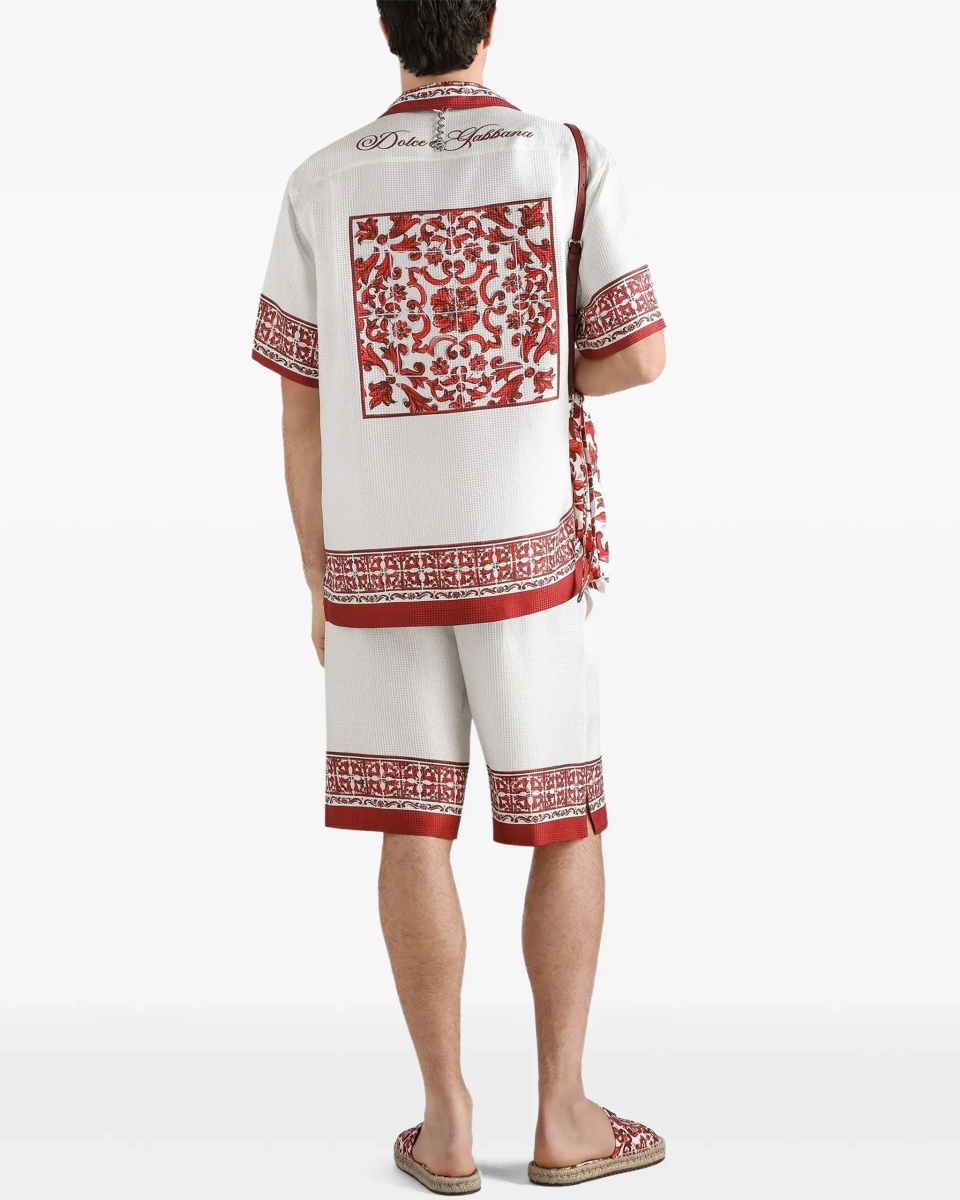 Camasa casual Hawaii Shirt in jacquard twill with majolica print - Img 5