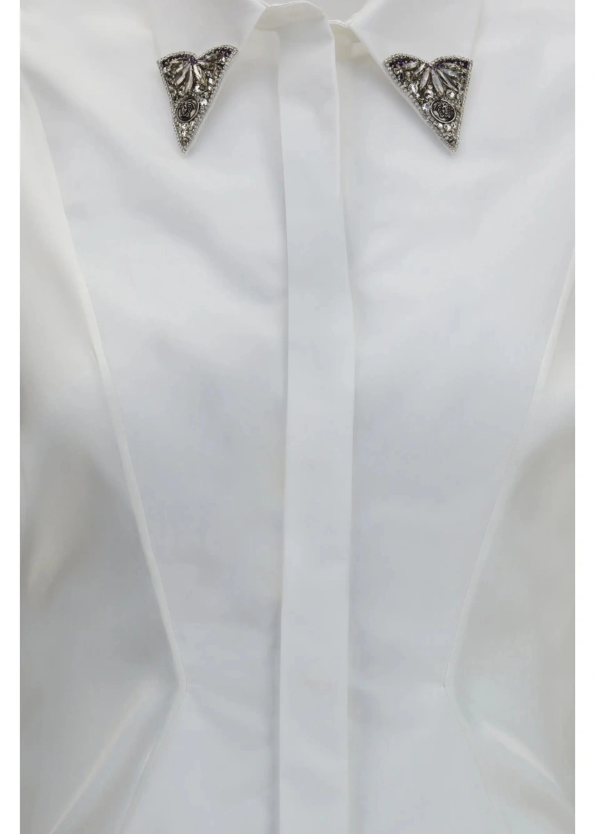 Camasa casual Versace alba din poplin de bumbac - Img 3