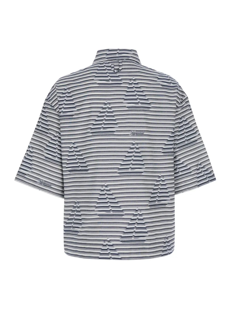 Camasa 'La Chemise Plage' Blue Bowling Shirt with Sailboat Stripe Motif in Cotton for Men - Img 2