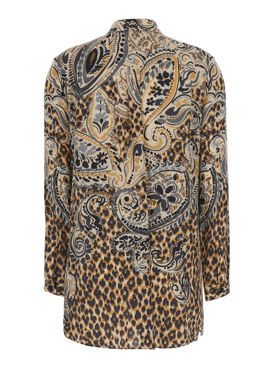 Camasa Multicolor Shirt with classic collar and all-over floral animalier print in silk for women - Img 2