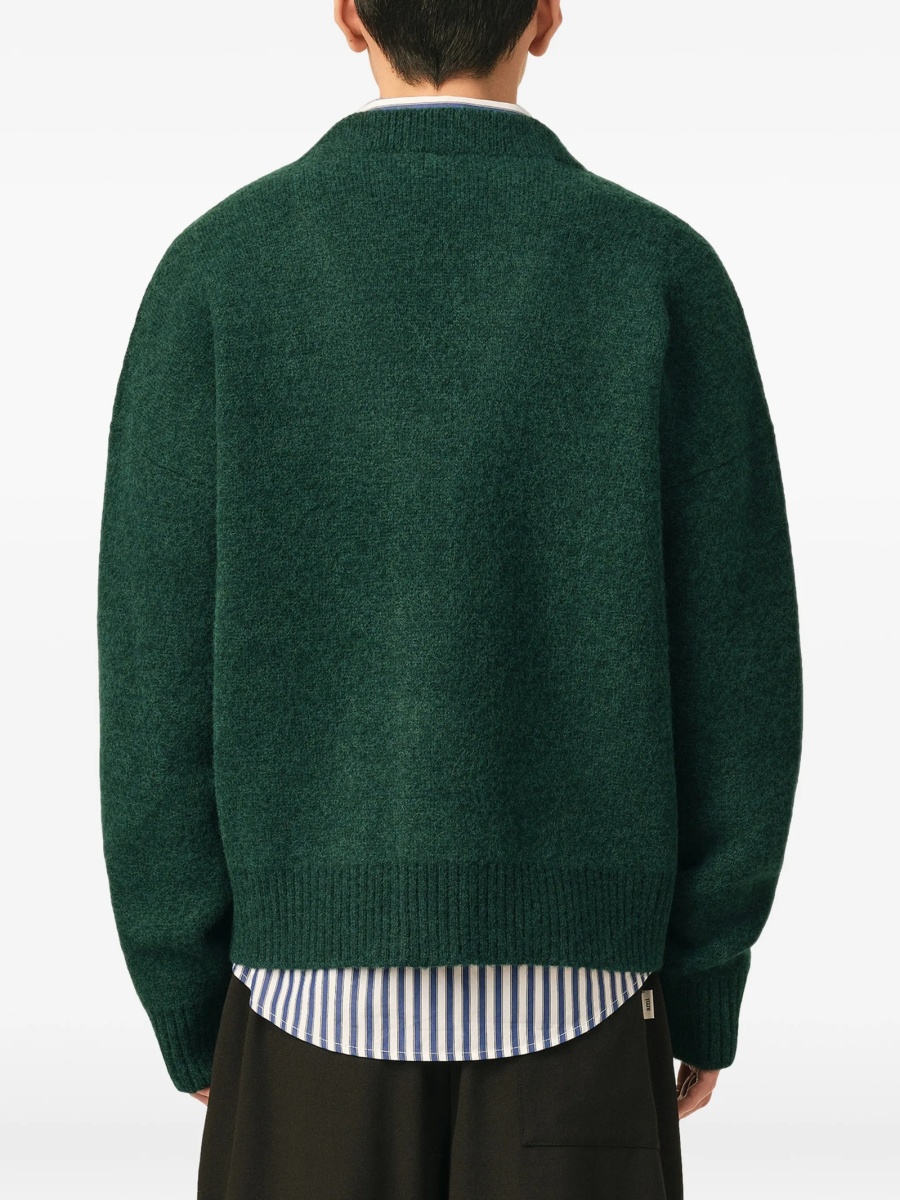 Cardigan AMI Paris ami de coeur verde din alpaca si poliamida - Img 5