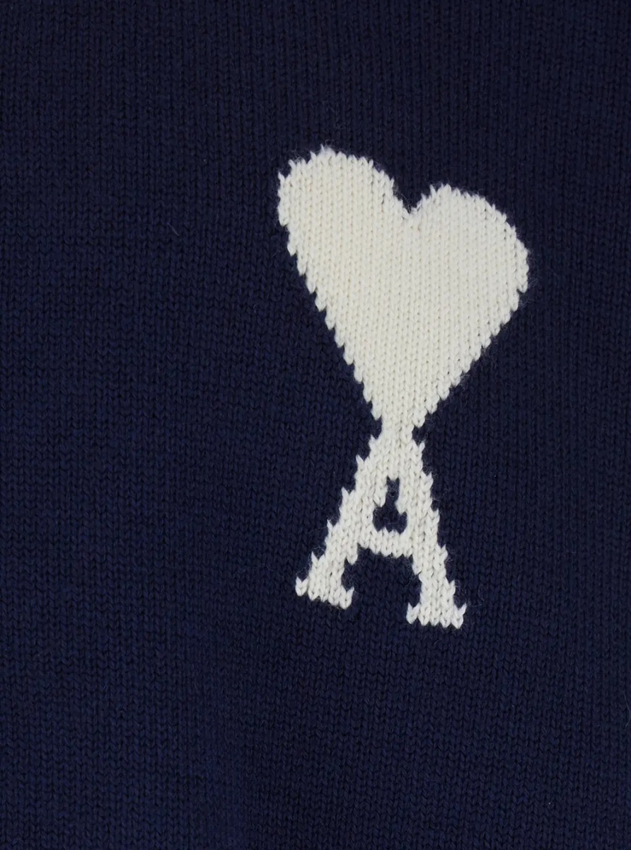 Cardigan Blue crew neck cardigan with contrasting ADC logo on the front in cotton and wool blend man - Img 3