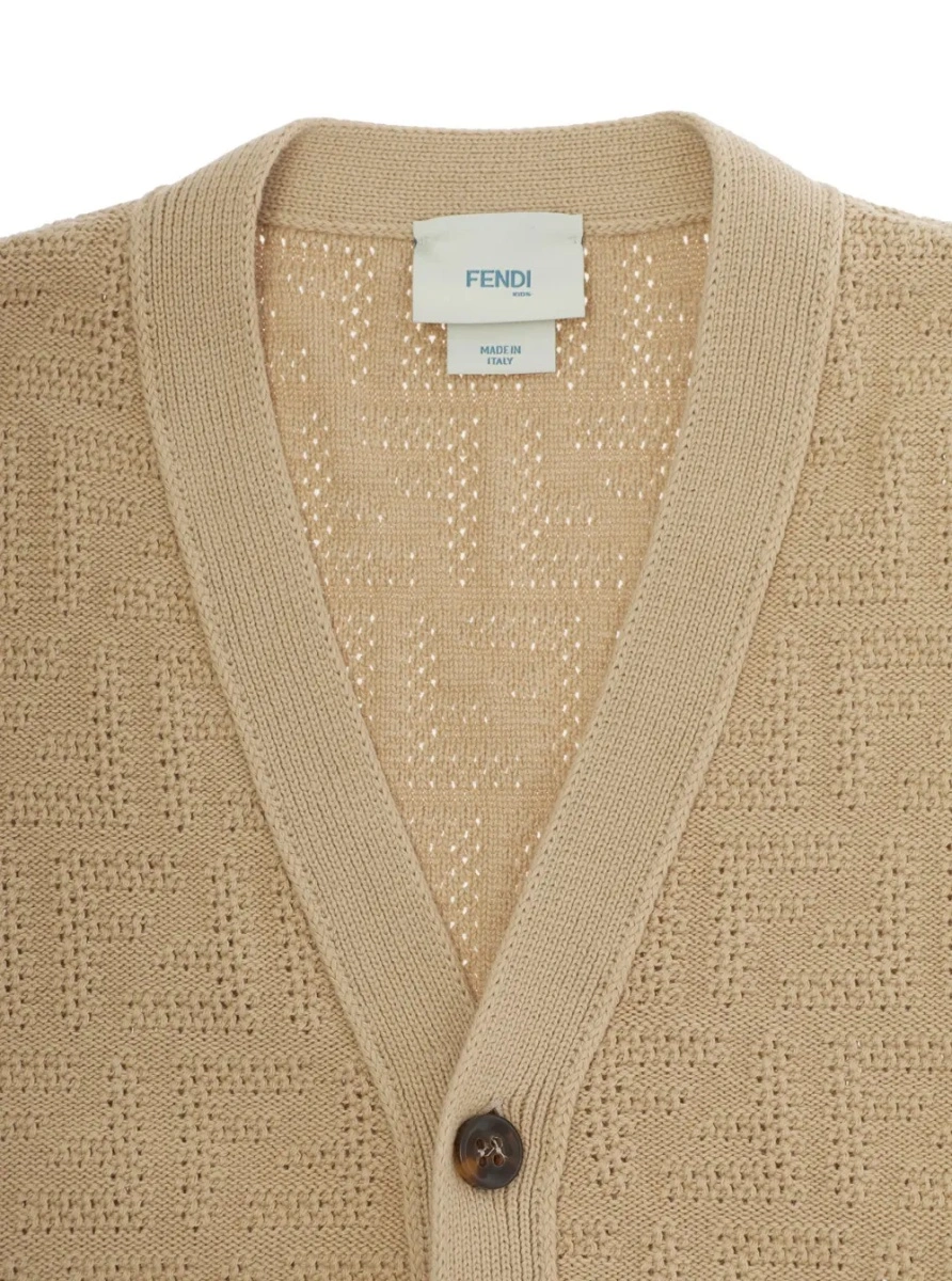 Cardigane Beige Cardigan with V-neck in FF Cotton Boy - Img 3