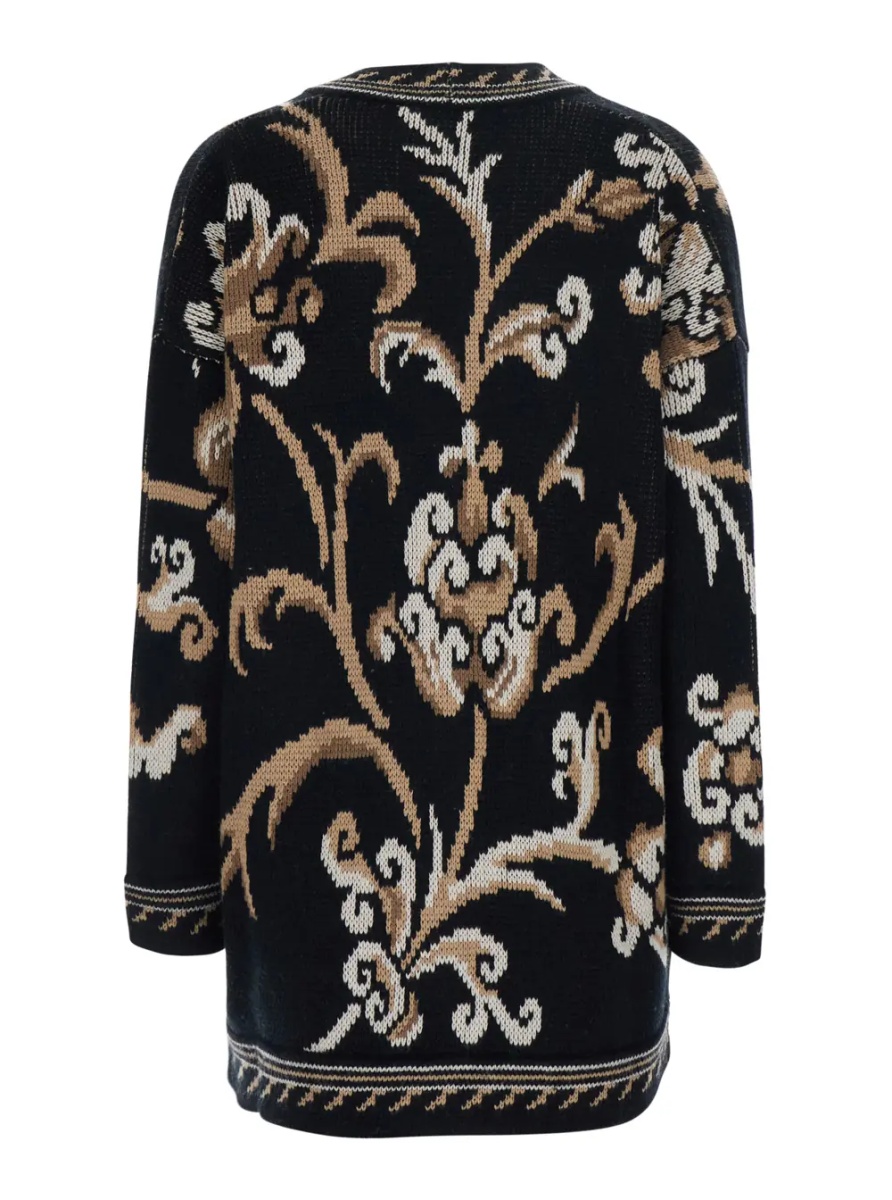 Cardigane Black Cardigan with all-over embroidery and V-neck in wool for women - Img 2