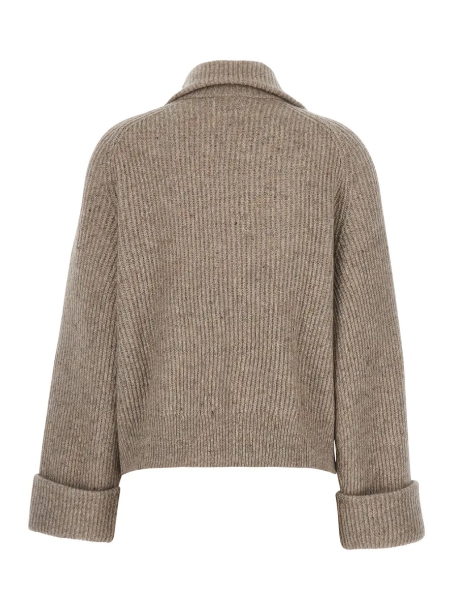 Cardigane Brown High-neck cardigan with front zip closure in wool for women - Img 2