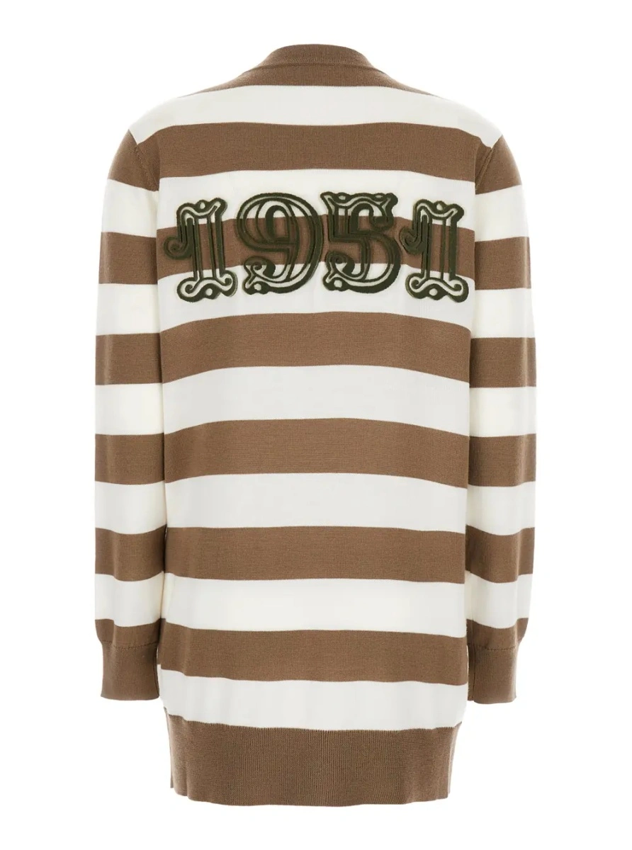Cardigane 'Fiemme'Beige Cardigan with Rear Embroidery and All-Over Striped Motif in Wool Woman - Img 2