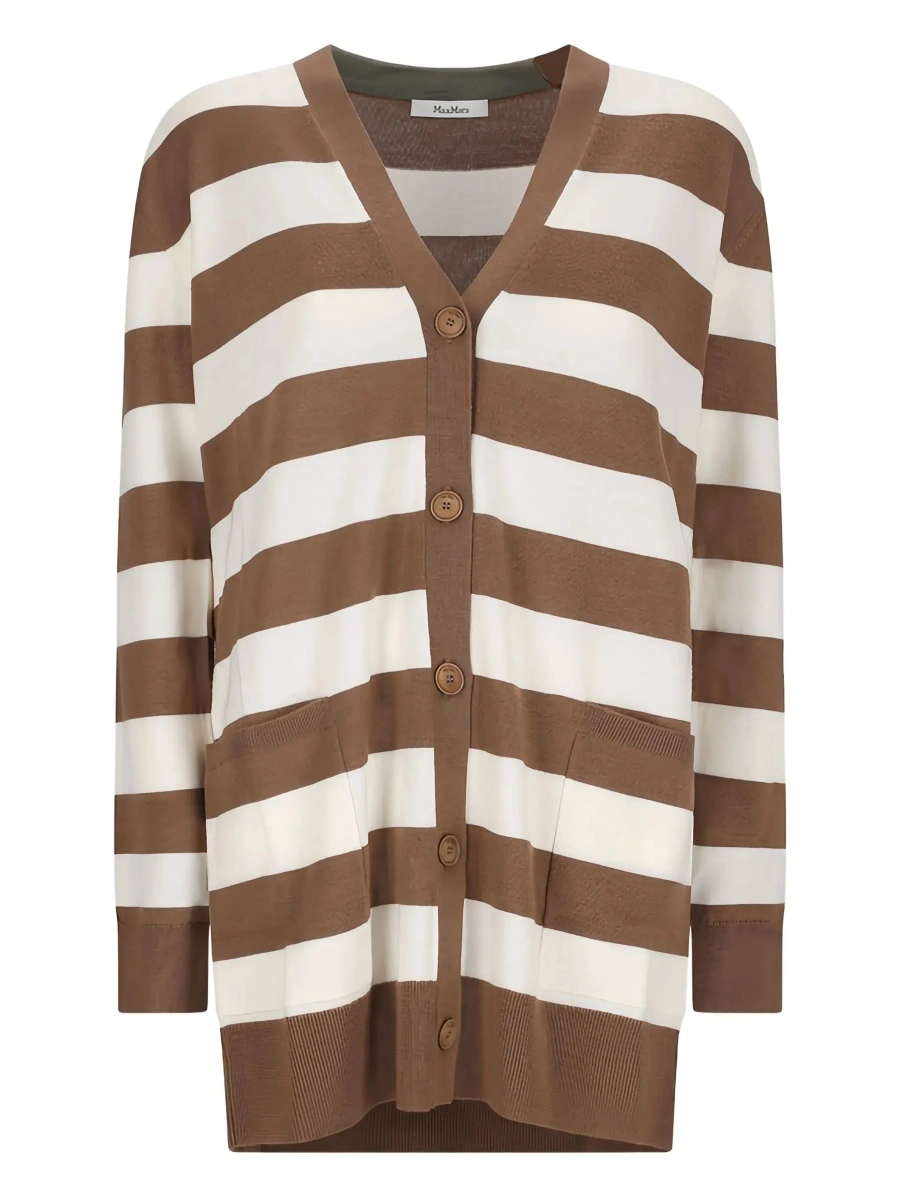 Cardigane 'Fiemme'Beige Cardigan with Rear Embroidery and All-Over Striped Motif in Wool Woman - Img 6