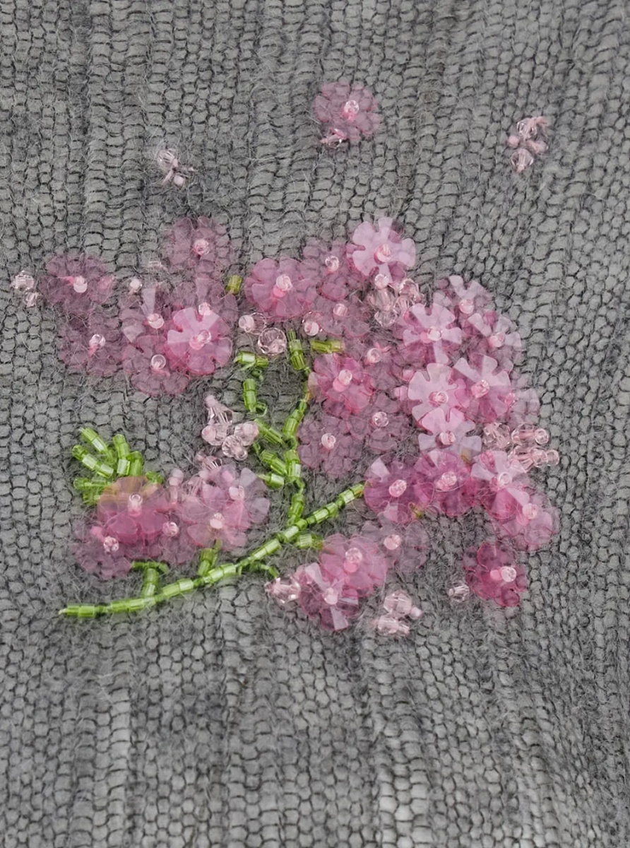 Cardigane Grey Cardigan with floral decorations in Mohair and Wool for women - Img 3