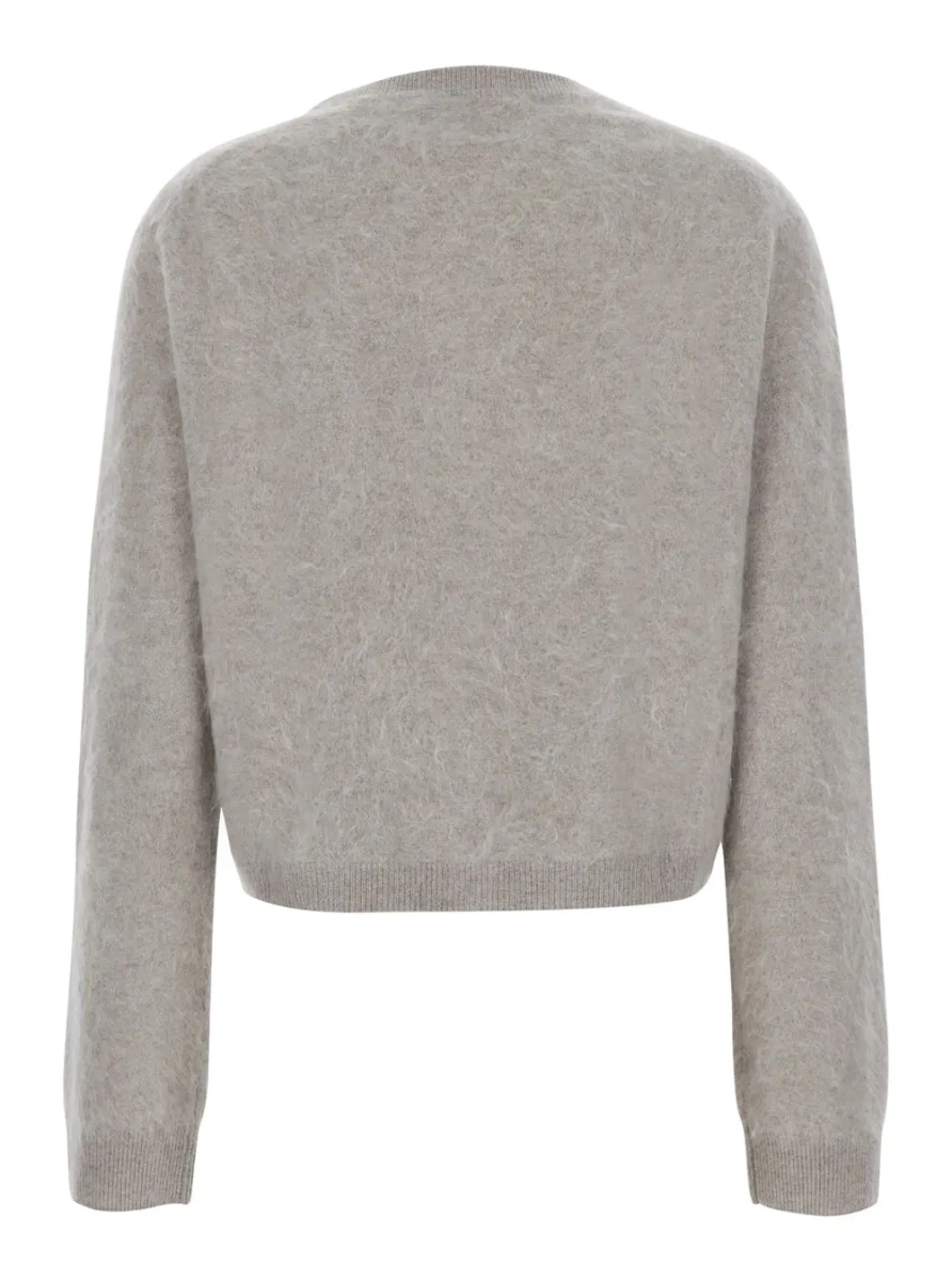 Cardigane Grey Crew-neck cardigan with argyle motif on the front and cropped design in wool for women - Img 2
