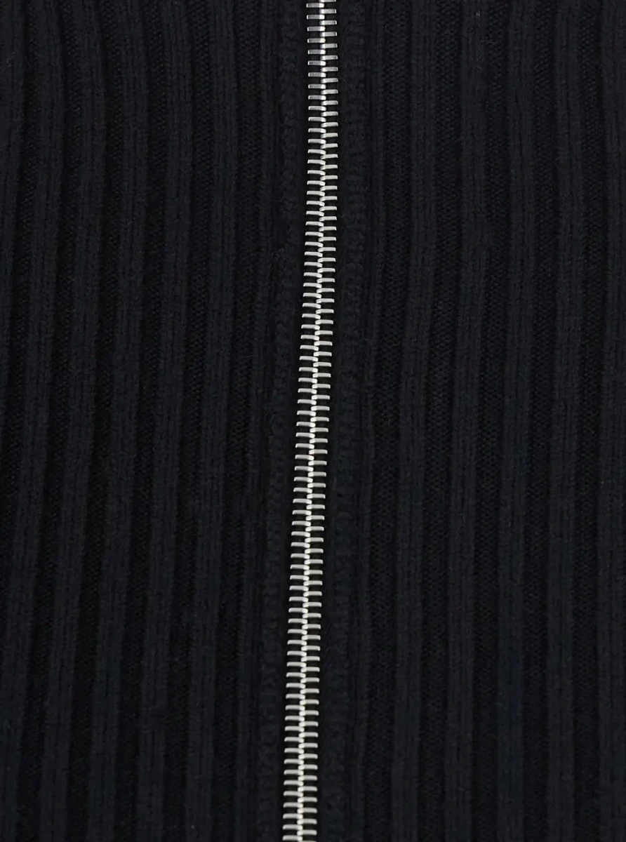 Cardigane Peplum Cardigan with Engineered Stripes in Black Tech Fabric for Women - Img 3