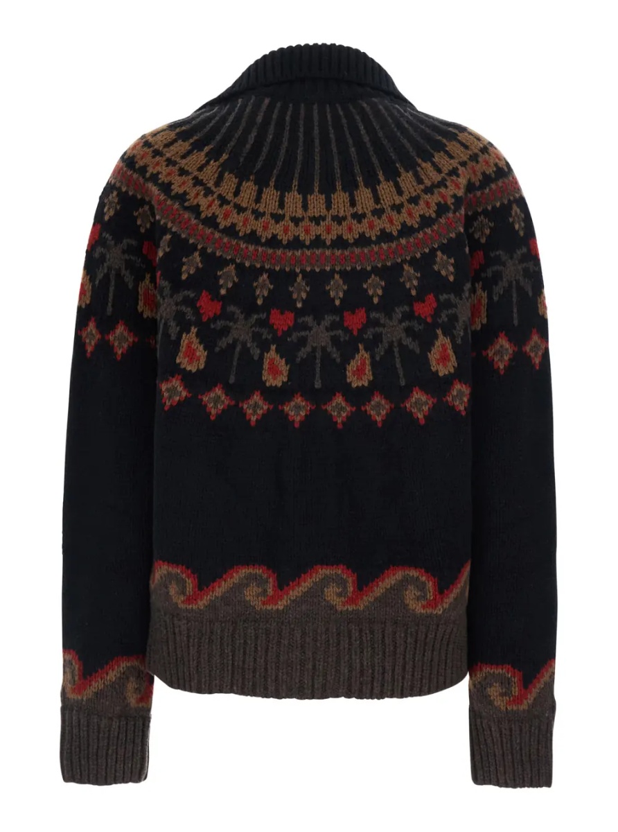 Cardigane 'Sweet Winter' Black Cardigan with shawl collar and geometric motif in wool for women - Img 2