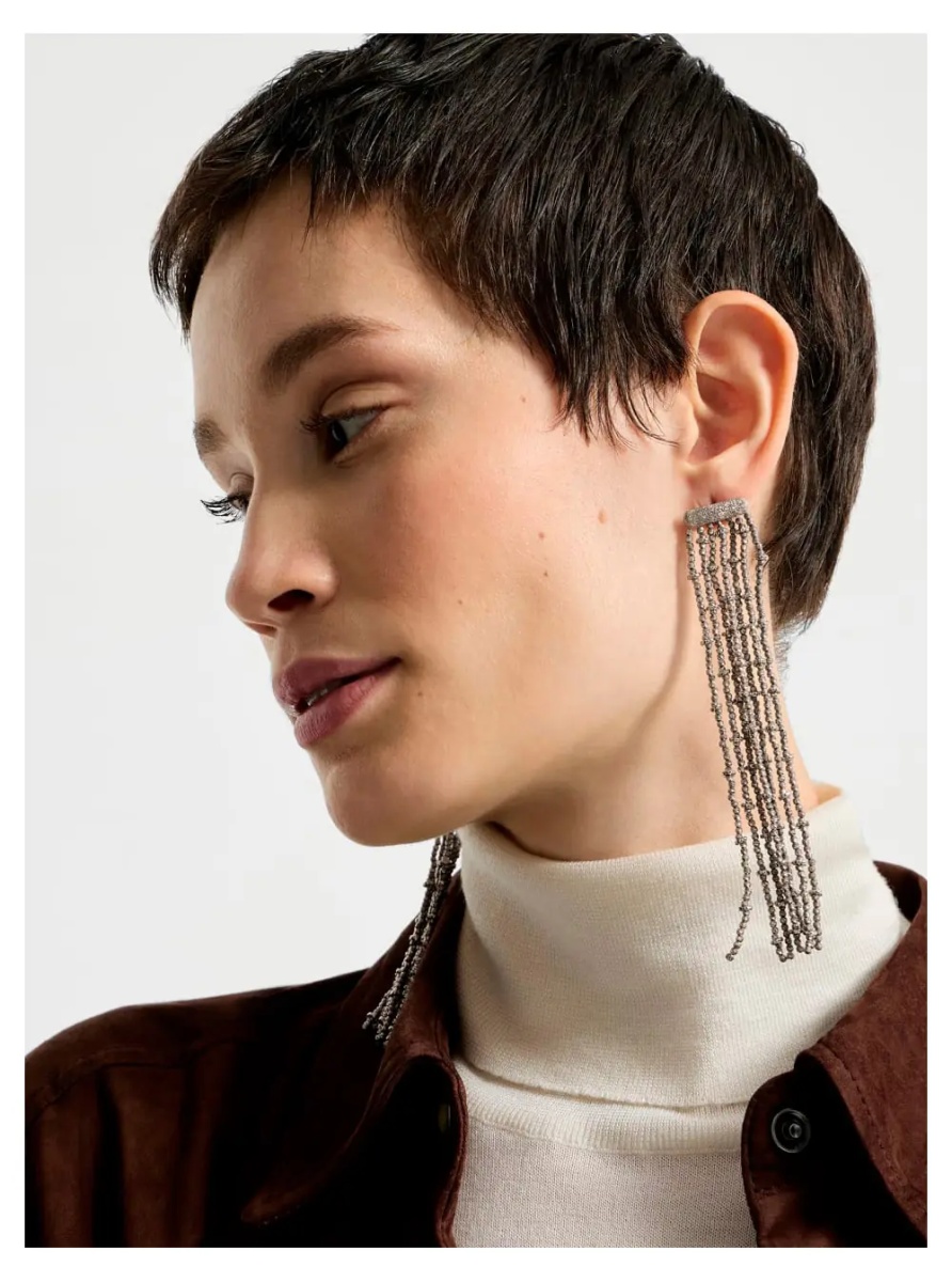 Cercei Metallic Layered Design Drop Earrings in Metal for Women - Img 3