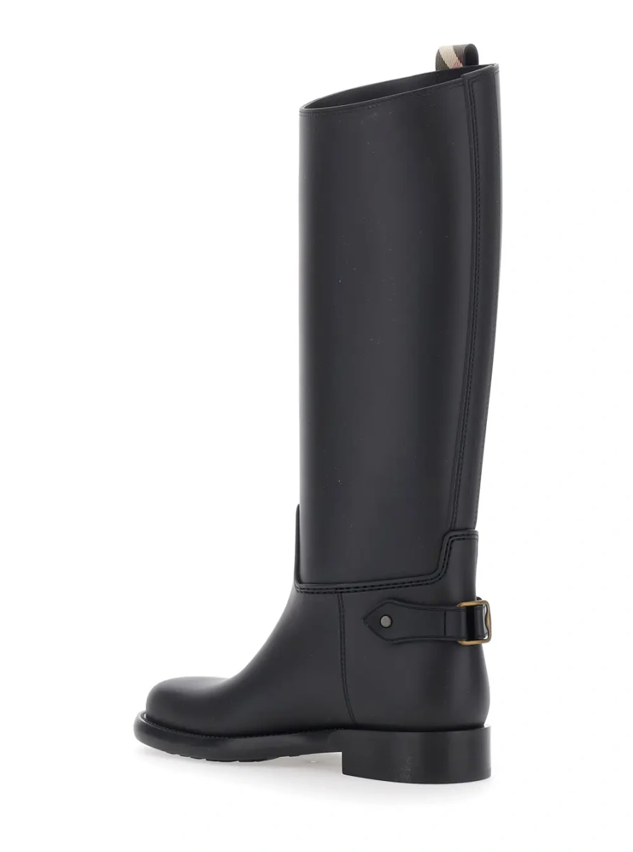 Cizme 'Cavalier' Black Rain Boots with Check heel tab and back buckle strap in rubber for women - Img 3