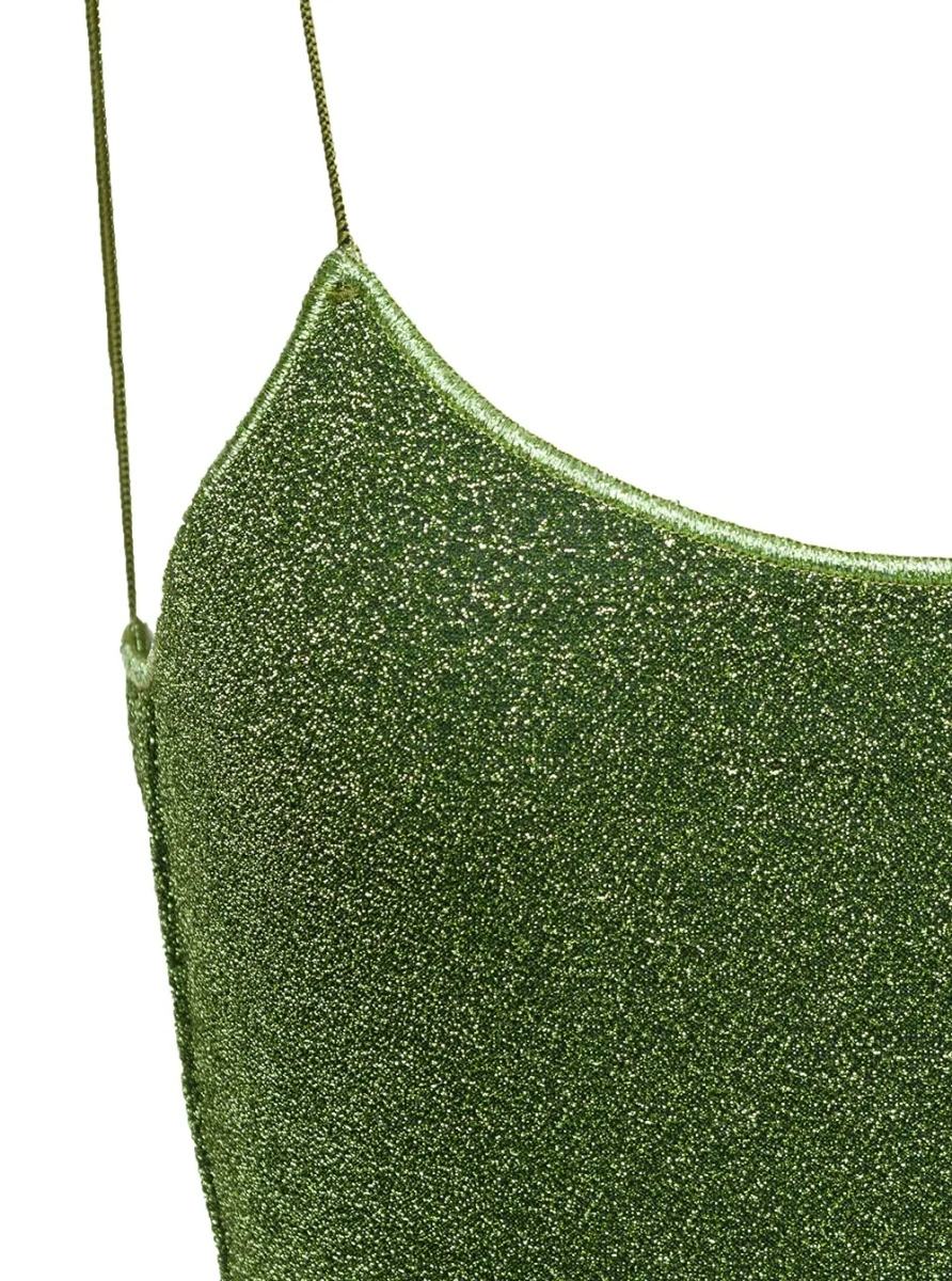 Costum de baie 'Lumière Maillot' Green One-Piece Swimsuit with Deep Back Neckline in Lurex for Women - Img 3
