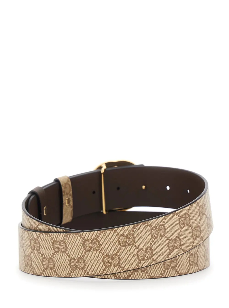 Curea Beige Reversible Belt with GG Intreccio Buckle in GG Canvas and Leather for Men - Img 2