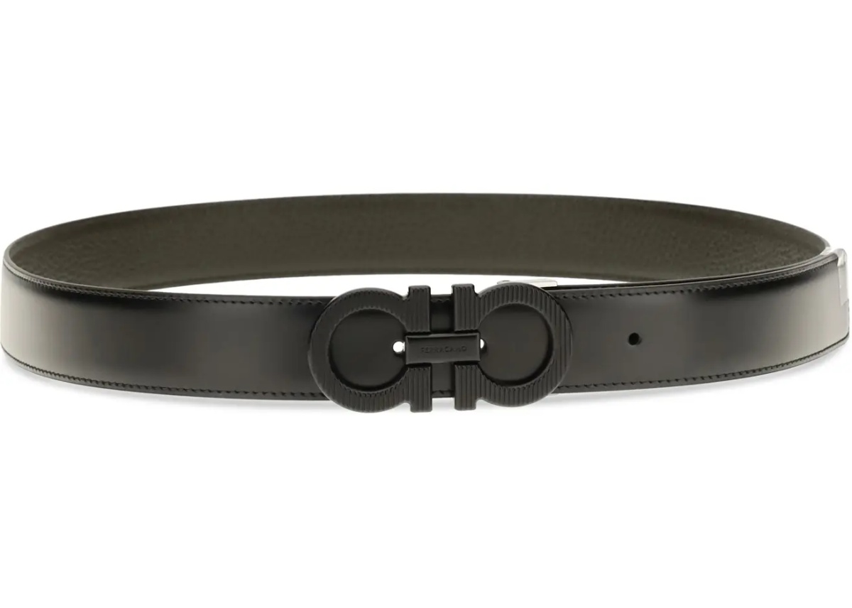 Curea Reversible adjustable Belt with textured Gancini buckle - Img 2