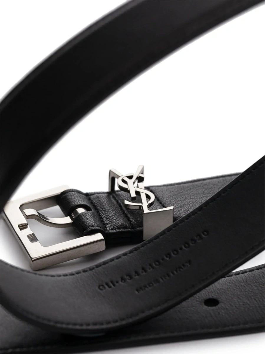 Curea Saint Laurent neagra din piele 'YSL' - Img 4