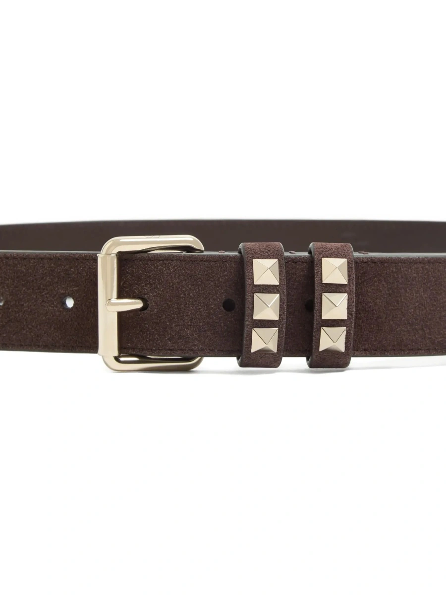 Curea Valentino Garavani 'Rockstud' maro din piele intoarsa - Img 4