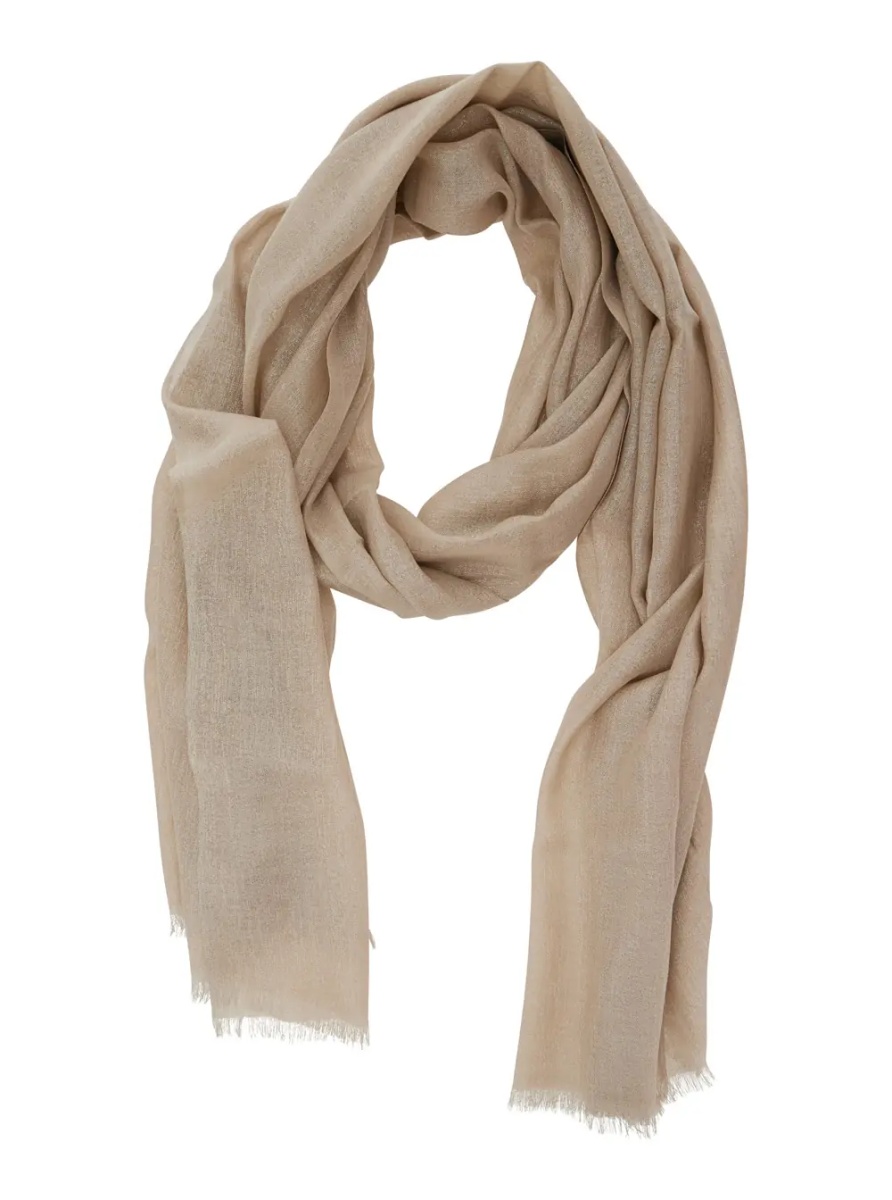 Esarfa Beige Scarf with Fringed Edges and Wraparound Design in Cashmere Blend for Women - Img 2