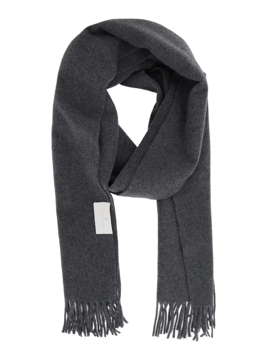 Esarfa Gray Scarf with fringed hem and brushed finish in cashmere for women - Img 2