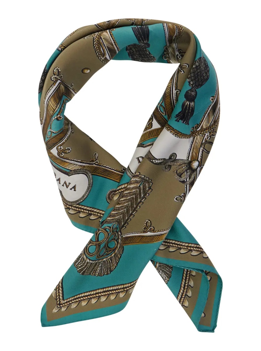 Esarfa Green Silk Scarf with All-Over Print and Logo Lettering on the Front for Men - Img 2