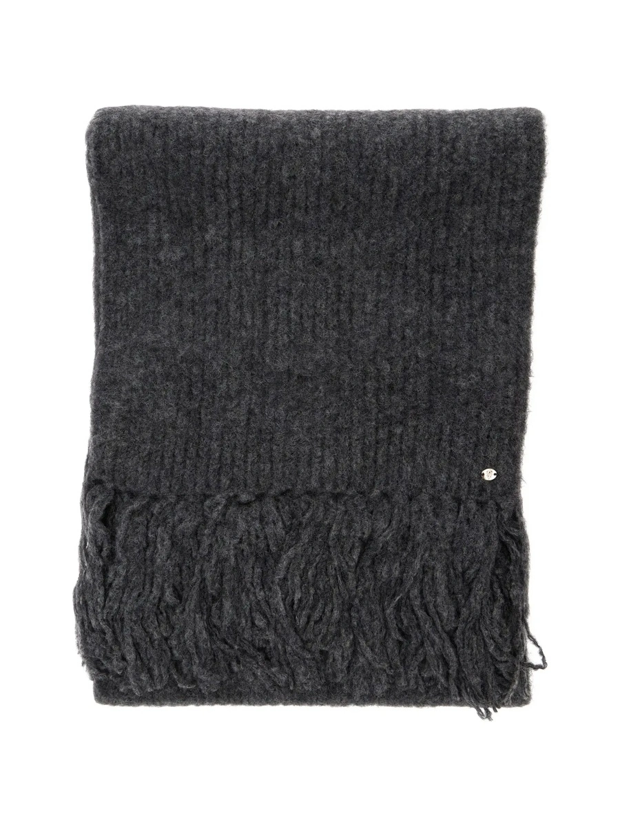 Esarfa Grey scarf with logo plaque and frayed edges in wool and alpaca blend women - Img 4