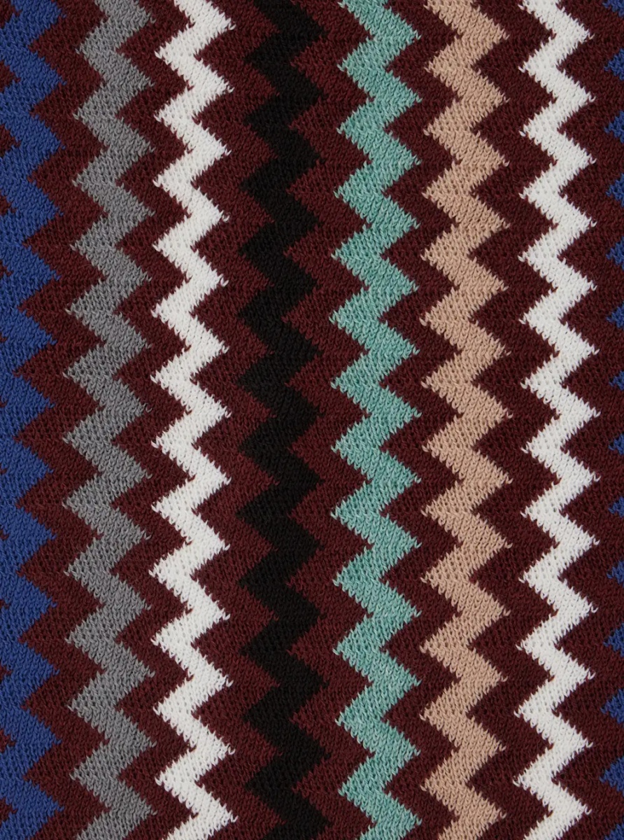 Esarfa multicolor Scarf with Zig Zag motif all-over and fringed edge in wool and fabric blend for men - Img 3