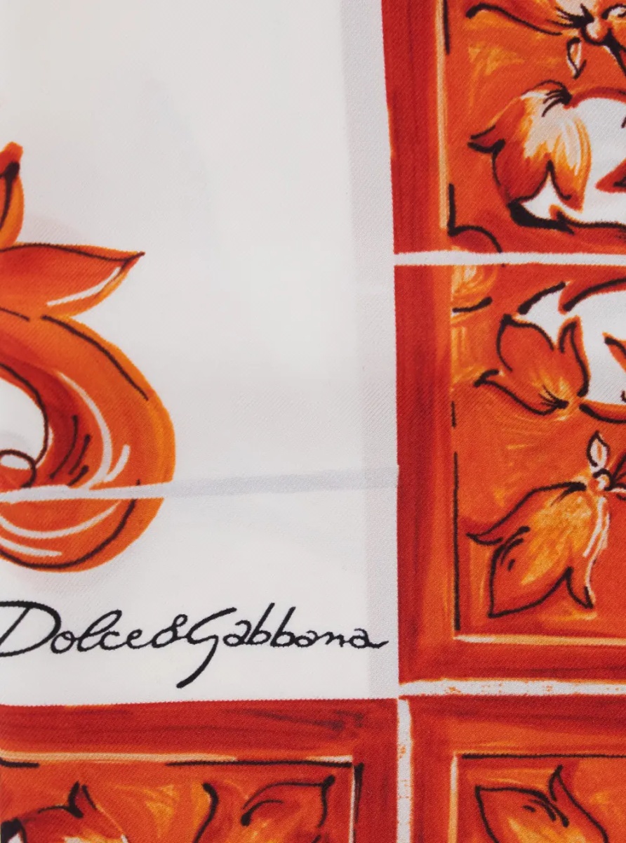 Esarfa Orange Square Scarf with All-Over Majolica Print in Silk for Women - Img 3