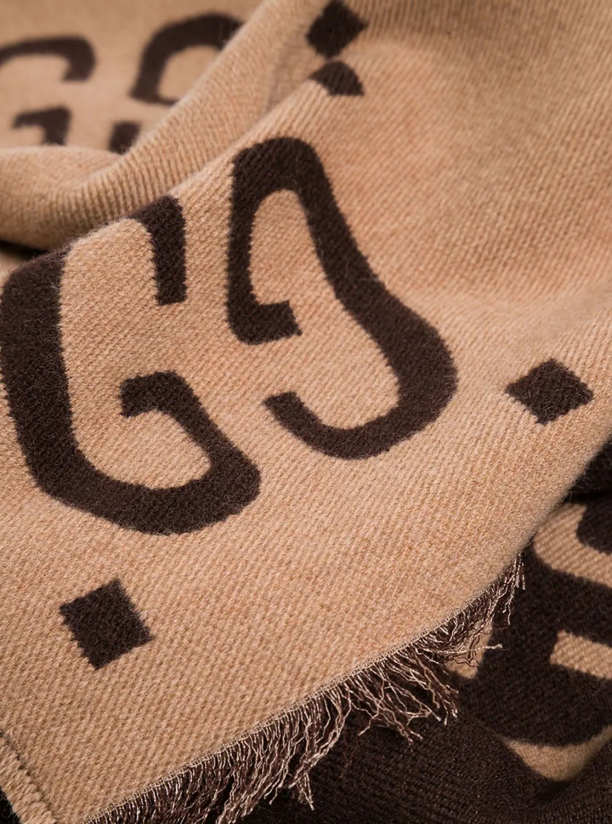 Esarfa Scarf with GG Logo in Wool and Silk beige and brown for women - Img 3