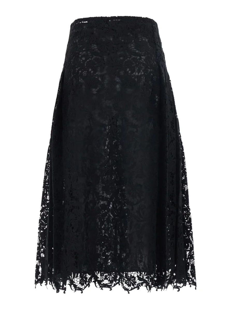 Fusta Black Flared Midi Skirt with Lace Embroidery in Cotton Blend for Women - Img 2