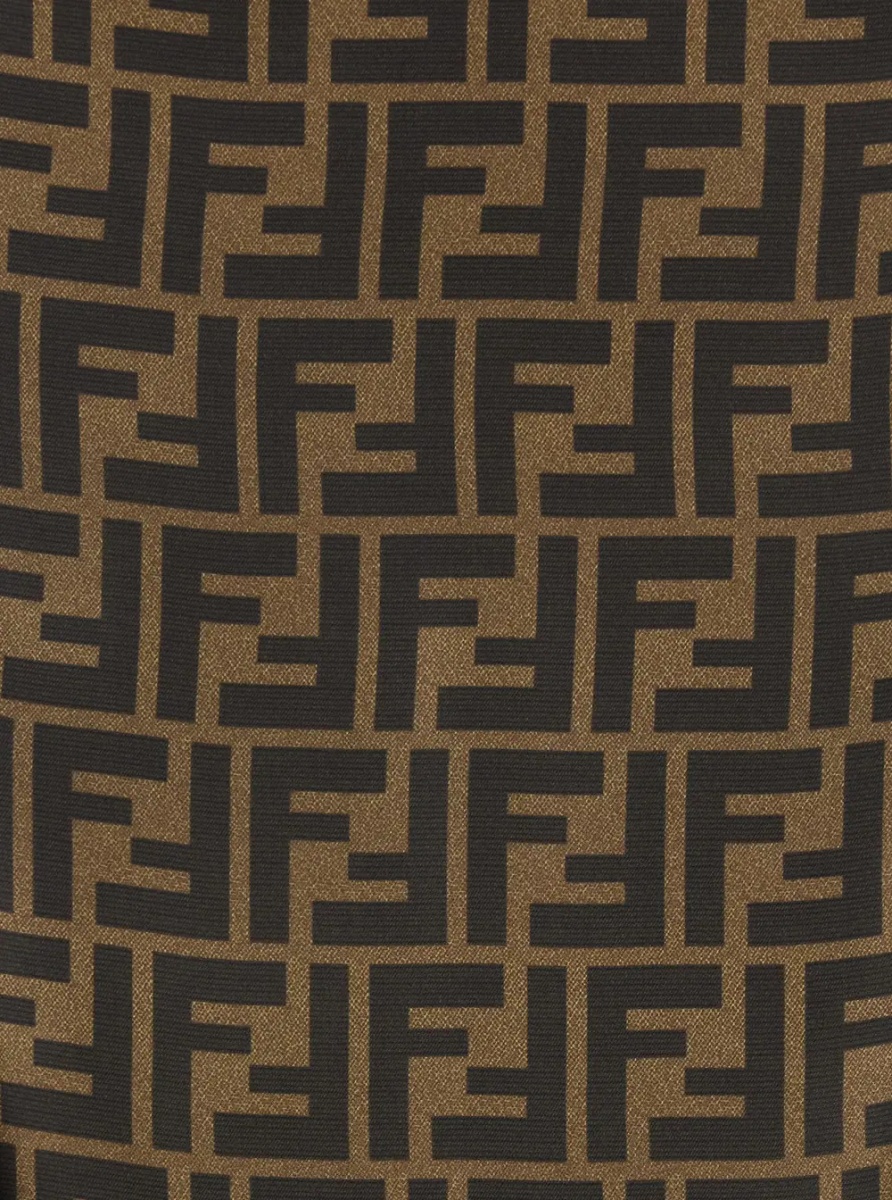 Fusta Brown Midi Flared Skirt with FF All-Over Motif in Silk for Women - Img 3
