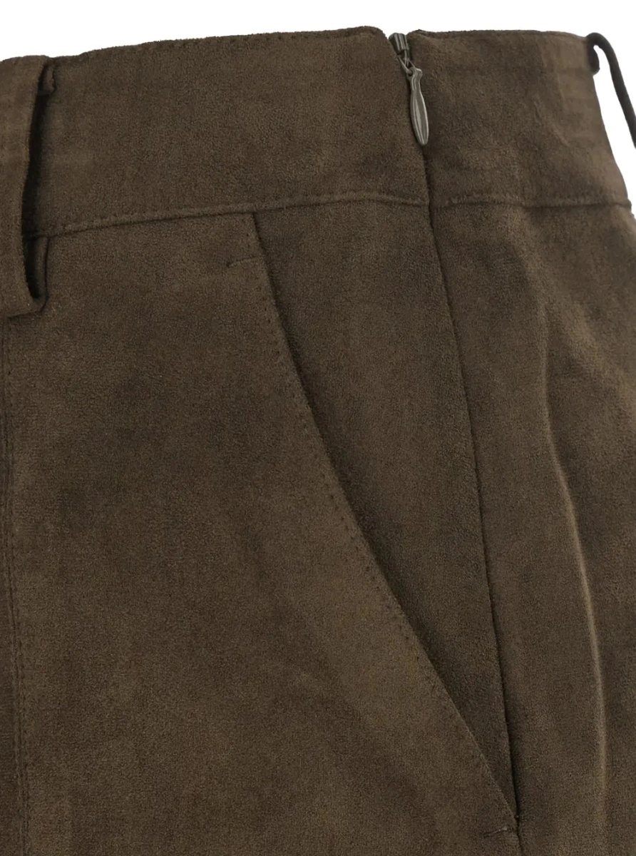 Fusta Brown mini skirt with side zip closure and side logo lettering in eco-leather women - Img 2