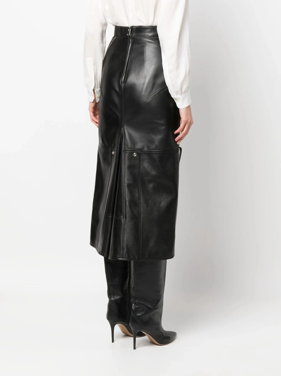 Fusta cu talie inalta Alexander McQueen neagra din piele - Img 4