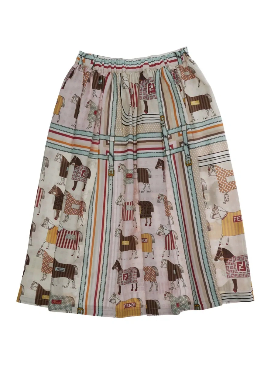 Fusta Fendi multicolor din bumbac si matase - Img 2