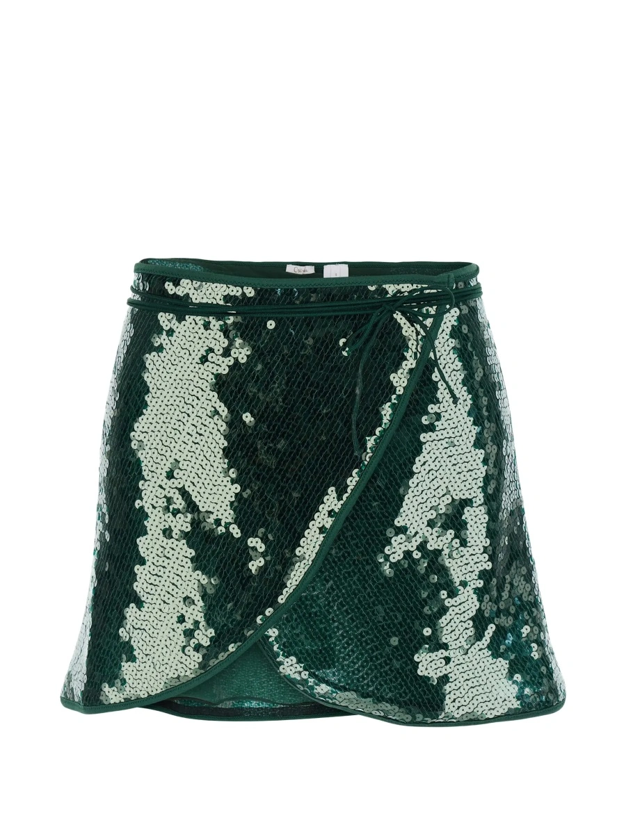Fusta 'Marylin' Green Skirt with knot at the waist and all-over strass in Tech Fabric Woman - Img 6