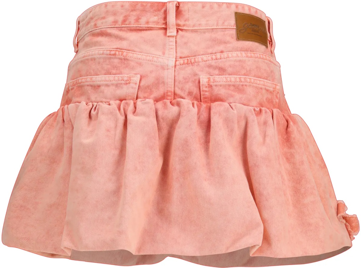 Fusta Mini Bubble Skirt in denim with appliqué roses - Img 2