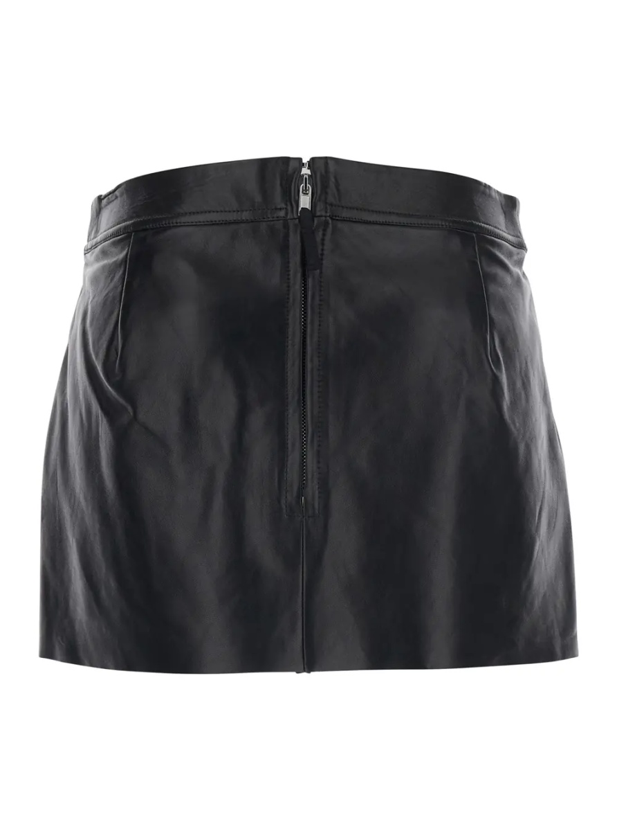 Fusta Miniskirt 'Fog' with Cut-Out on the Front and Zip Closure on the Back in Black Leather for Women - Img 2