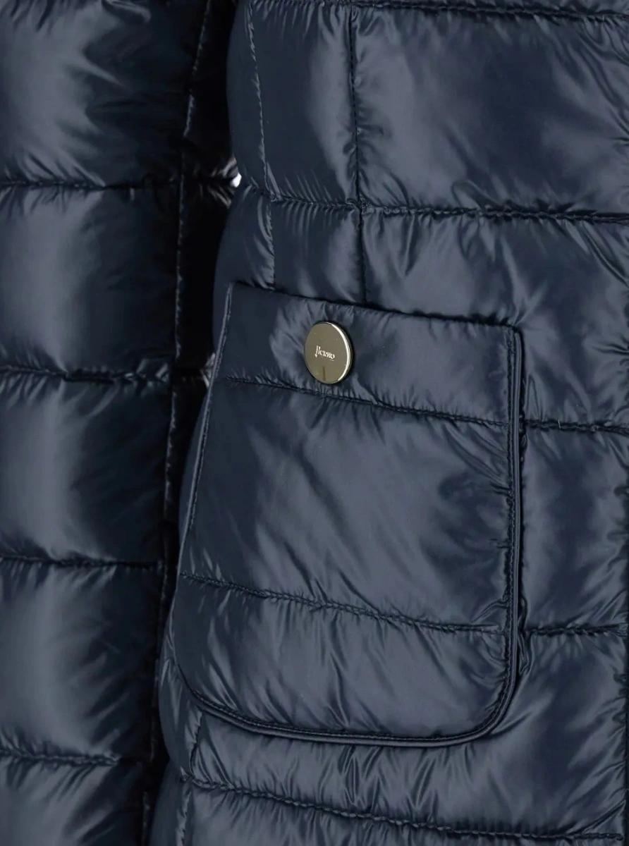 Geaca de Iarna Blue Down Jacket with Zip Closure and Two Patch Pockets in Tech Fabric for Women - Img 3
