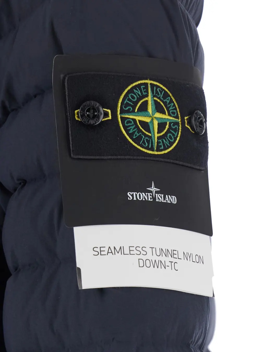 Geaca de Iarna Blue High Collar Down Jacket with Logo Patch on Sleeve in Tech Fabric for Men - Img 3