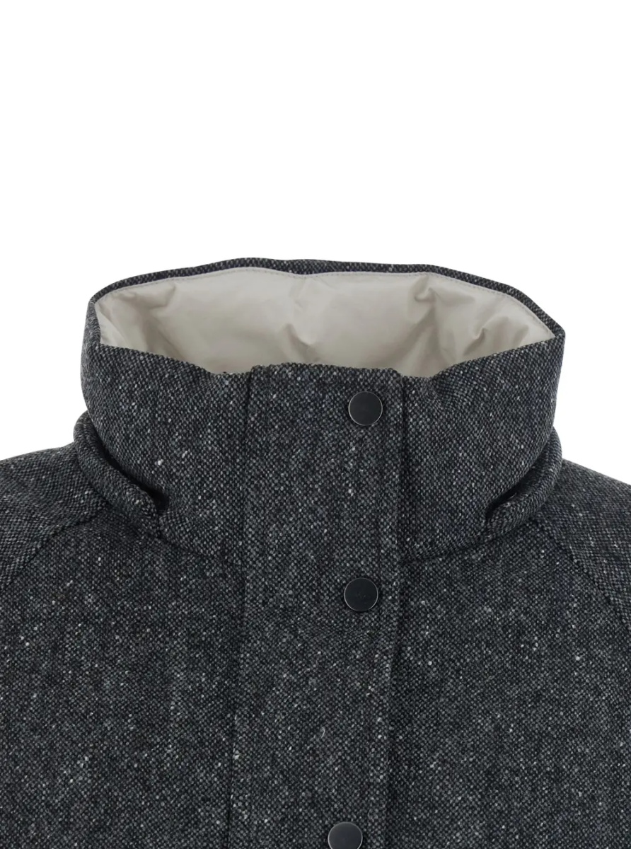 Geaca de Iarna Gray Down jacket with removable hood and button closure in wool blend for women - Img 4