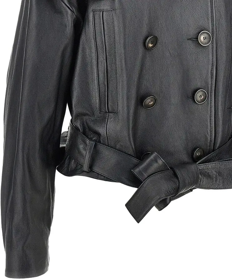 Geaca de piele 7 For All Mankind neagra din piele - Img 2