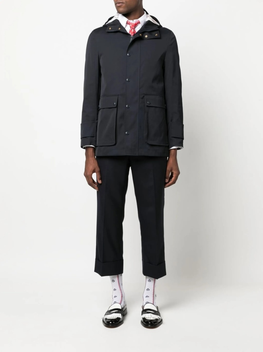 Geaca Parka Thom Browne albastra din polyester si bumbac - Img 2