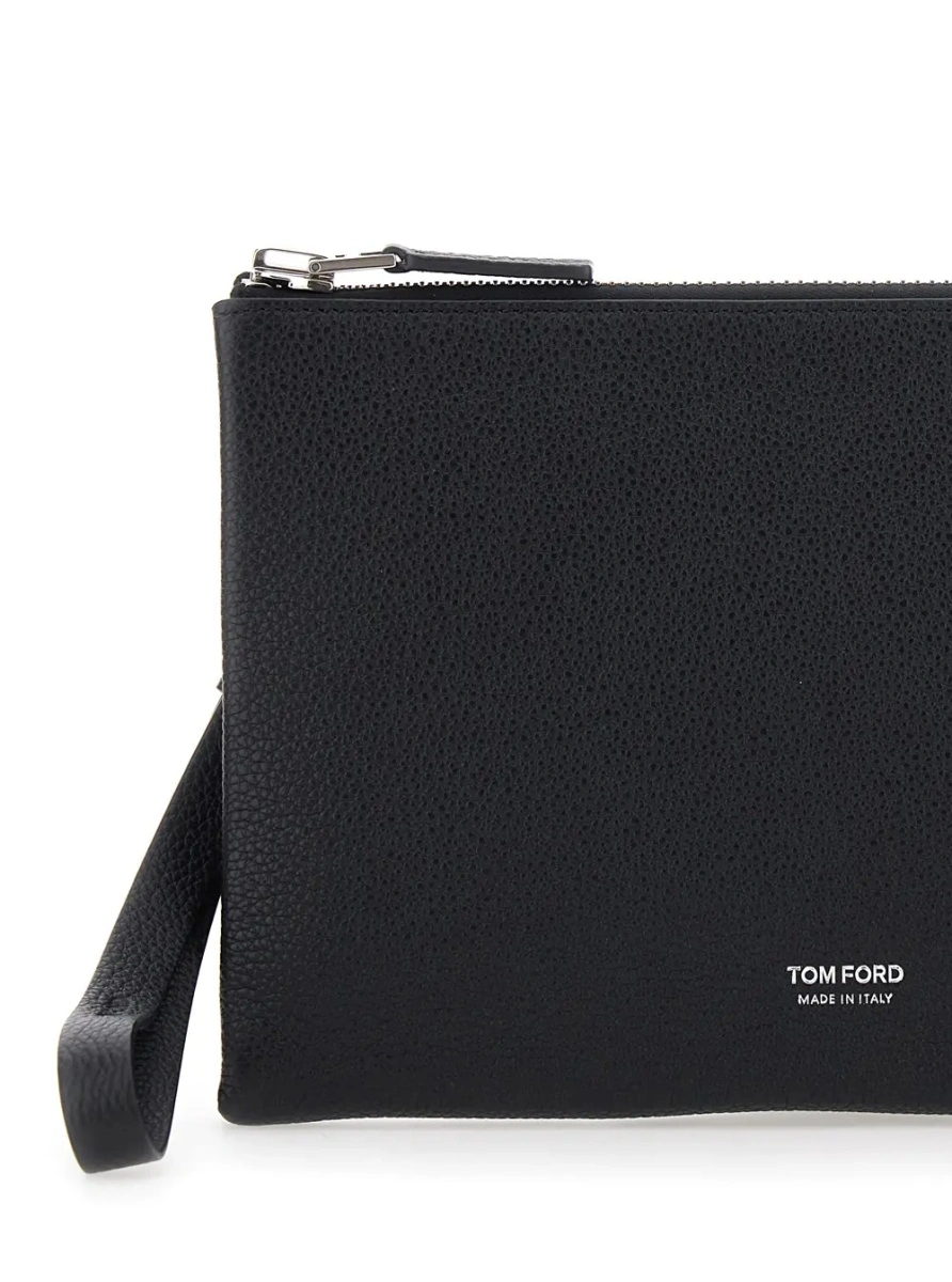 Geanta de mana Black Clutch with wrist strap and Logo lettering on the front in leather for men - Img 3